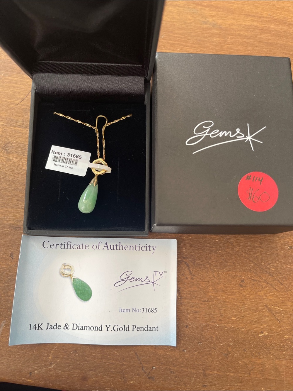 Gems 14K Yellow Gold Jade Teardrop Pendant Necklace - - Green